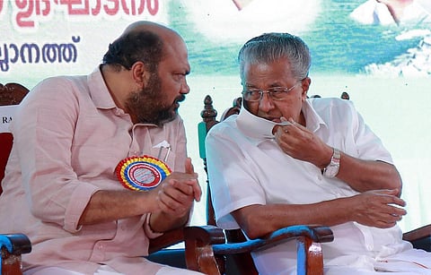 Chief Minister Pinarayi Vijayan and Industries Minister P Rajeeve at the inaugural function of the coastal project at Chellanam. (Photo | T P Sooraj, EPS)