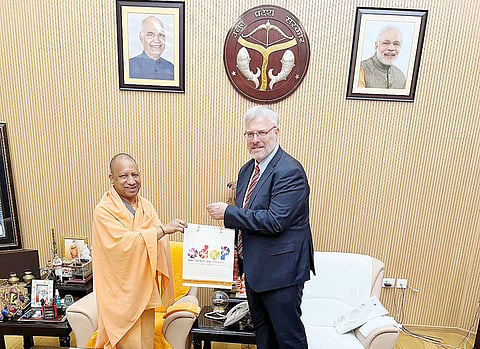 Uttar Pradesh Chief Minister Yogi Adityanath Ambassador of Israel to India Naor Gilon.