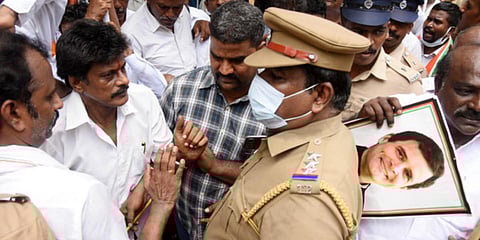 Police detain protesters from the Congress in Chennai. (File photo| R Satish Babu, EPS)