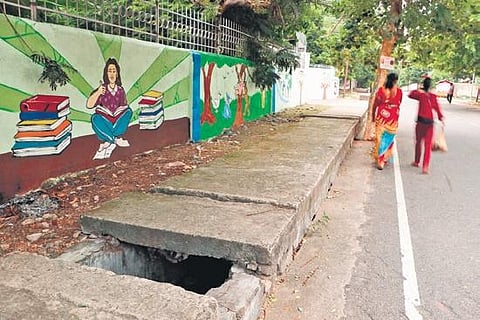Open drains in Aerodrome area and along the Unit II Girls High School boundary in Bhubaneswar. (Photo| EPS)