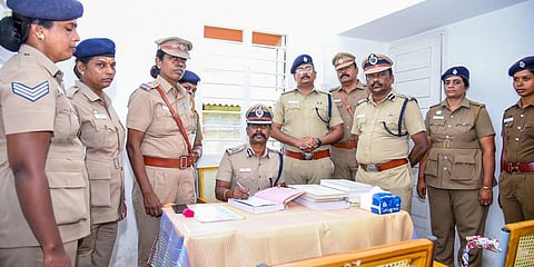 Senior police officials at the newly-inaugrated Mettupalayam AWPS. (Photo| Special Arrangement)