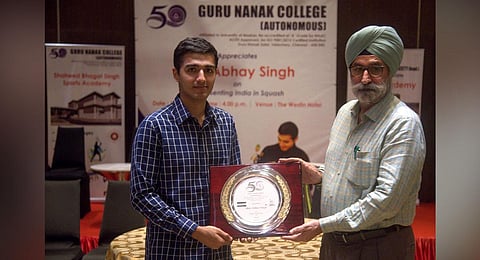 Abhay Singh was felicitated by Manjit Singh Nayar, general secretary correspondent of Guru Nanak College
