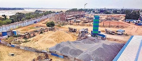Work underway at the Netaji Bus Terminal site on Monday | Express