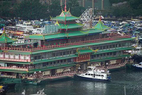 Hong Kong's iconic Jumbo Floating Restaurant is towed away in Hong Kong. (Photo| AP)