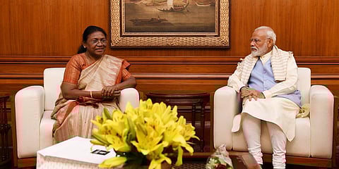 NDA's presidential candidate Droupadi Murmu (L) with PM Narendra Modi (Photo| Twitter)