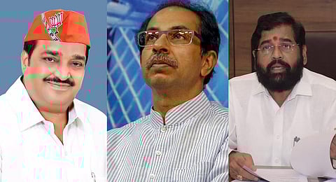 Gujarat BJP chief CR Patil, Maharashtra Chief Minister Uddhav Thackeray, and Maharashtra Cabinet Minister Eknath Shinde. (Photos | File)