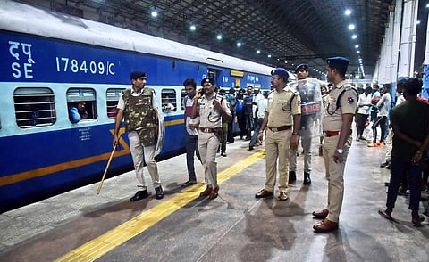 Security posted at the Chennai Central Station on Monday. (Photo | P Jawahar, EPS)