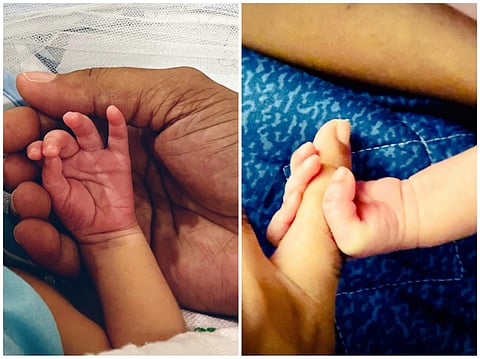 Chinmayi and Rahul shared these pictures of their newborn twins Driptah and Sharvas. (Photos | Twitter)