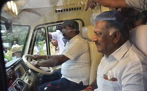 AIADMK coordinator O Panneerselvam leaves from the General council meet, on Thursday, June 23, 2022, in Chennai. (Photo | P Jawahar, EPS)