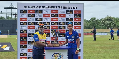 Sri Lanka women host India women's team for a three-match T20 International series.(Photo | Twitter/BCCIWomen)