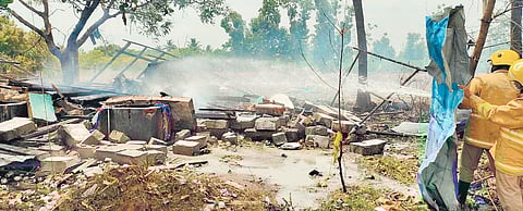Personnel from Cuddalore station tending to the fire at M Puthur village on Thursday | Express