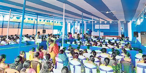 The public hearing underway at Tensa village in Koida block on Wednesday | express