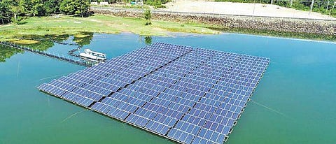 Image of floating solar power project, used for representation.( File Photo | EPS )