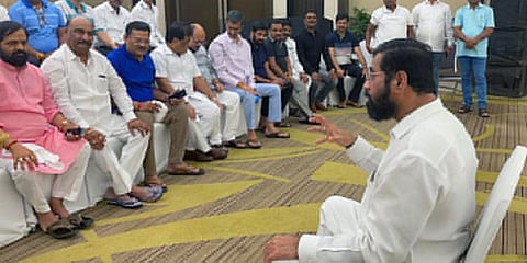 Rebel Maharashtra Shiv Sena MLAs unanimously chose party leader Eknath Shinde as their leader, at the Radisson Blu Hotel, in Guwahati. (Photo| ANI)