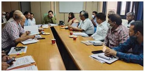 Environment Minister Gopal Rai chairs a meeting with officials. (Photo | Express)
