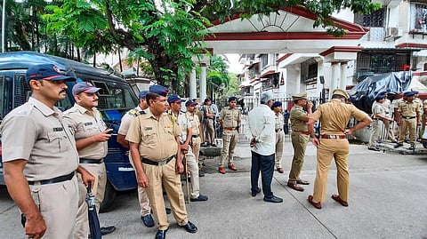 Police personnel outside the residence of Eknath Shinde in Thane, Saturday, June 25, 2022(Photo | PTI)