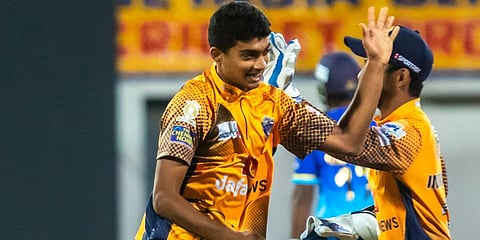 Arya Yohan Menon celebrates his wicket during a TNPL match. (Photo| Special Arrangement)