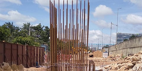 The first pile cap for a station on Metro's Airport Line was completed at Bagalur Cross on Friday night. (Photo| EPS)