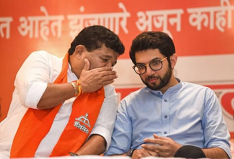 Shiv Sena leader Aaditya Thackeray during his interaction with party workers from Kalina and Kurla Assembly constituencies in Mumbai. (Photo | PTI)