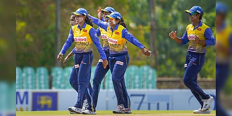 Sri Lankan players during the 3rd T20 cricket match between India and Sri Lanka,Monday, June 27, 2022.(Photo | PTI)