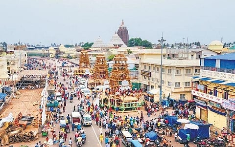 Three chariots under construction at the Grand Road in Puri. (Photo| Express)