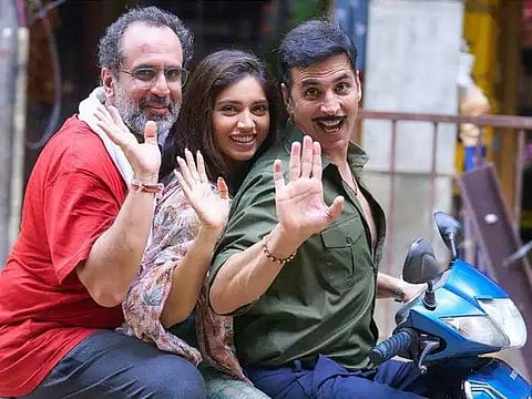 Director Anand L Rai on the sets of 'Raksha Bandhan' with actors Bhumi Pednekar and Akshay Kumar. (Photo | Instagram)