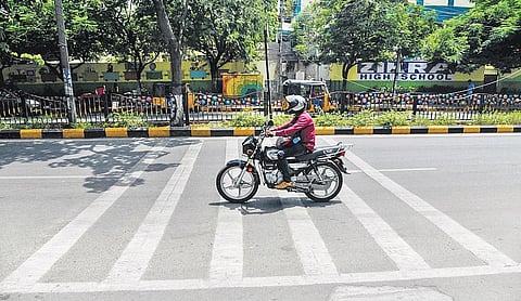 A motorist crosses the rumble strips on a city road. (Photo | VINAY MADAPU, EPS)