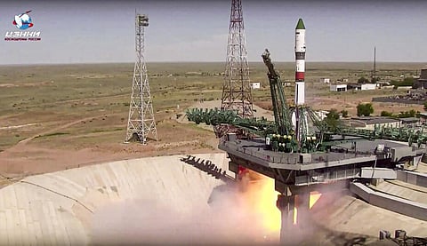 In this photo taken from video released by the Roscosmos Space Agency, the Soyuz-2.1a rocket booster spacecraft Progress МS-20 blasts off at the Russian cosmodrome, Kazakhstan. (Photo | AP)