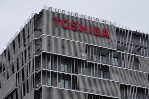 The logo of Toshiba Corp. is seen at a company's building in Kawasaki near Tokyo. (Photo | AP)