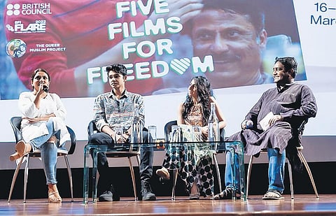 In a panel discussion on queer films with panelists Svetlana Naudiyal (extreme left), Lakshvir Saran (left)