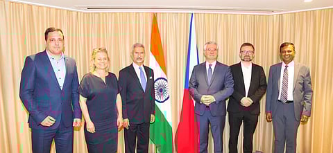 External Affairs Minister S Jaishankar with the Czech delegation. (Photo | Twitter)