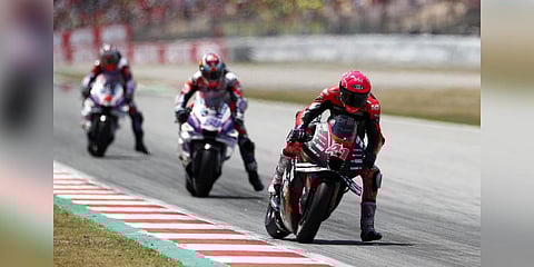 Spain's rider Aleix Espargaro of the Aprilia Racing steers his motorcycle during the MotoGP race of the Catalunya Motorcycle Grand Prix Spain, Sunday, June 5, 2022. (Photo | AP)