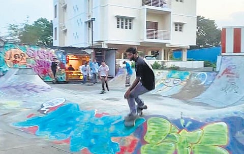 A skater at The Cave, Yelahanka