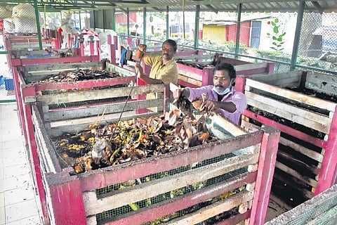 The community waste management unit at Jagathy in Thiruvananthapuram. Disrupted supply of inoculum — an essential component for household and community waste management — is worsening the waste crisis