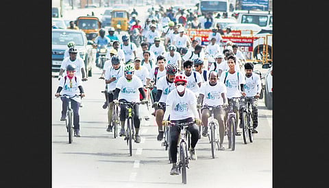 Around 150 people participated in 'Rally on Wheels’, on June 4. (Photo | Ashwin Prasath)
