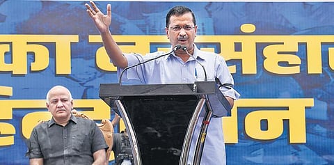 Arvind Kejriwal along with Satyendar Jain. (File photo | Parveen Negi, EPS)