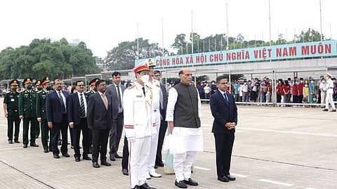 Defence Minister Rajnath Singh pays homage to Vietnam's Founding Father. (Photo | Twitter, @rajnathsingh)