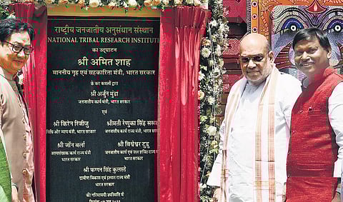 Union Home Minister Amit Shah during the inauguration of the National Tribal Research Institute on Tuesday (Photo | Express)