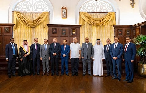 Sri Lankan President Gotabaya Rajapaksa with ambassadors and High Commissioners of India, China and Middle East. (Photo | Twitter)