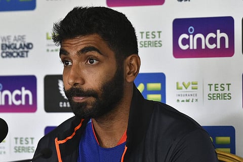 India's stand-in-captain Jasprit Bumrah speaks during a press conference ahead of the fifth cricket test match between England and India at Edgbaston in Birmingham. (Photo | AP)