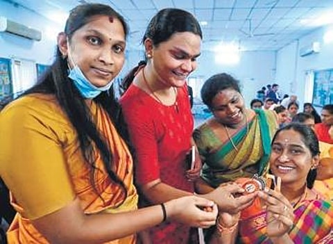 A Dhanshika (right) took charge as charter president. (Photo | S Senbagapandiyan/EPS)