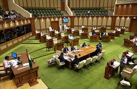 Goa Chief Minister Pramod Sawant speaks during the first day of the Monsoon Session of the Goa Assembly. (Photo | PTI)