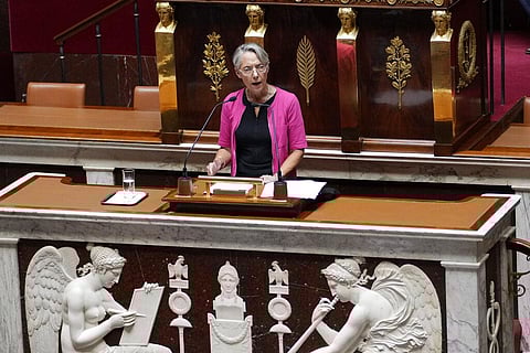 French Prime Minister Elisabeth Borne delivers a speech at the National Assembly, in Paris. (Photo | AP)