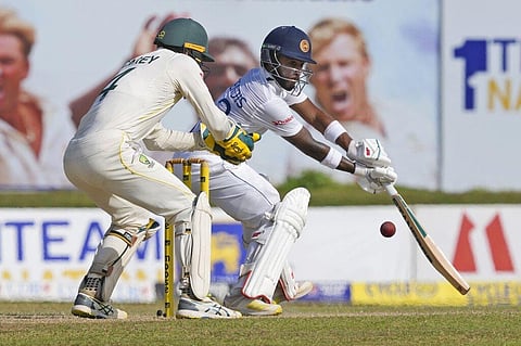 Sri Lanka's Kusal Mendis plays a shot during the second day of the second test cricket match between Australia and Sri Lanka in Galle, Sri Lanka. (Photo |AP)