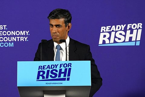 British Conservative Party member Rishi Sunak launches his campaign for the Conservative Party leadership, in London. (Photo | AP)