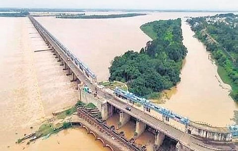 Water level rising at Sir Arthur Cotton Barrage at Dowleswaram. (Photo| EPS)