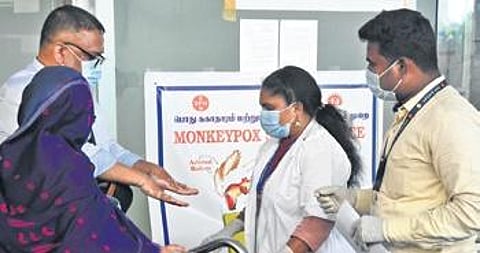 Health workers checking passengers for monkeypox at the Chennai airport. (File Photo | Ashwin Prasath)