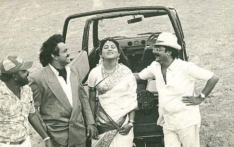 Tamil actors Prabhu, Khushboo and Pratap K Pothen at a shooting spot. (File photo| EPS)
