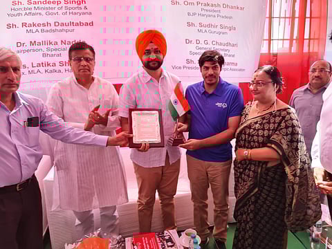 Haryana Sports Minister Sandeep Singh(centre) attend the opening ceremony of India's first sports complex to be built with special facilities for differently abled people .(Photo | Twitter )