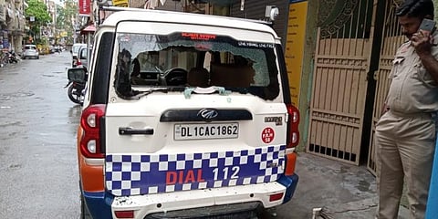 The police said the back glass of the PCR van outside Jindal’s house broke due to a “spinning stone from the wheel of a passing vehicle”. (Photo | Twitter/naveenjindalbjp)